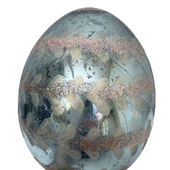 Pottery Barn Mercury Glass Egg Pedestal 8.5" high Pastel Blue Easter Decor - Picture 9 of 10